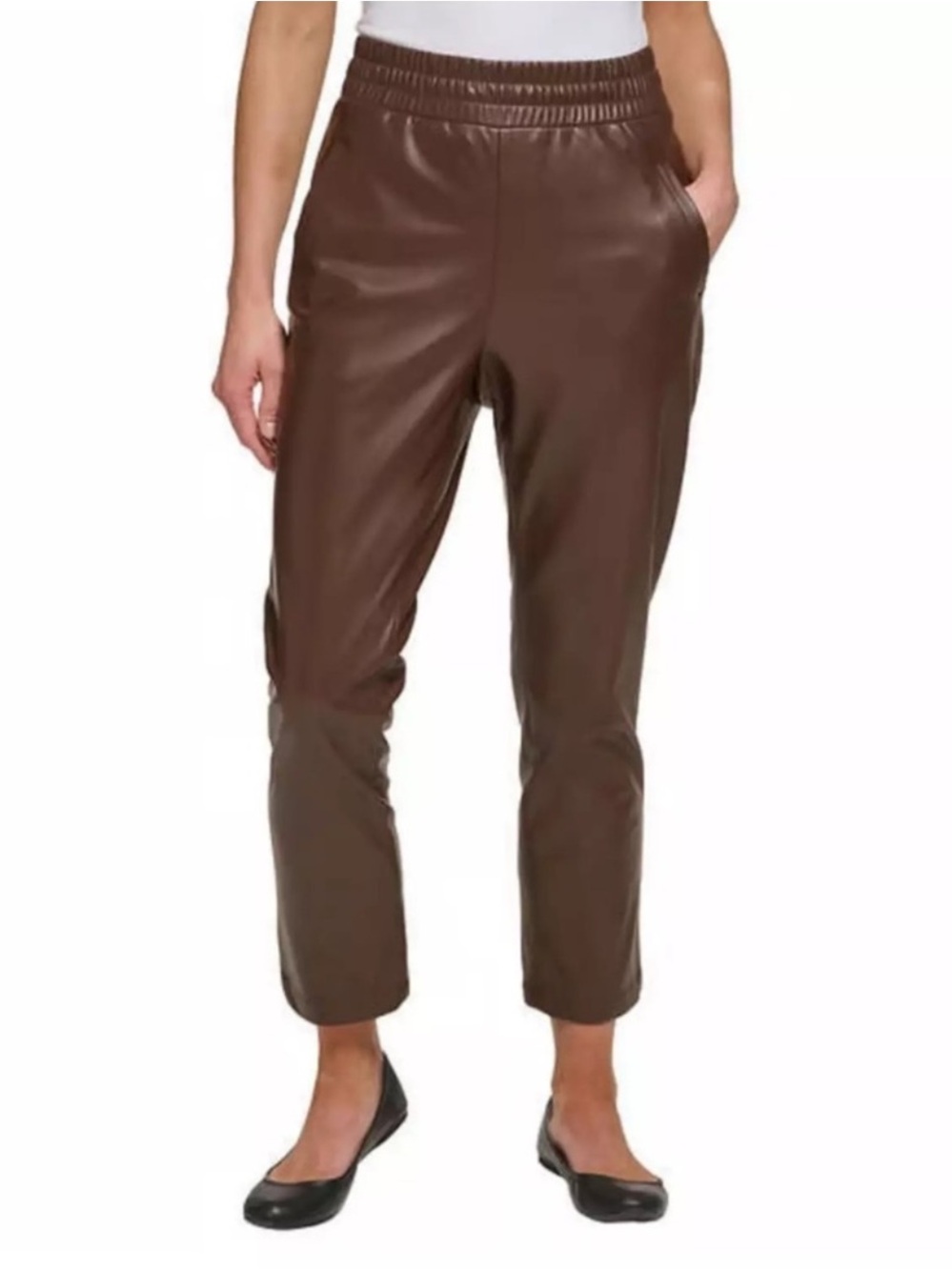 DKNY Jeans Faux Leather Pull On Pants Brown XL